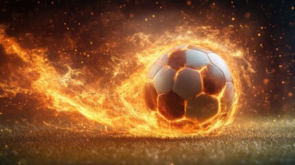 Fototapeta premium Dynamic Soccer Ball Fiery Motion Scene