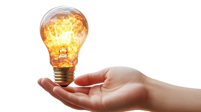 Holding Glowing Light Bulb with Fiery Energy