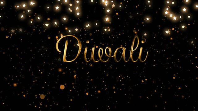 Animation of yellow spots and shining stars falling over diwali text banner against black background