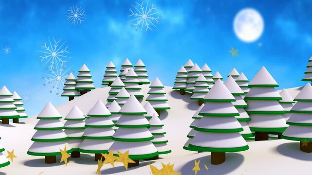 Animation of snow falling over christmas winter scenery