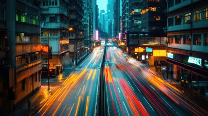 Obraz premium Lively Neon City Street Night with Motion Blur