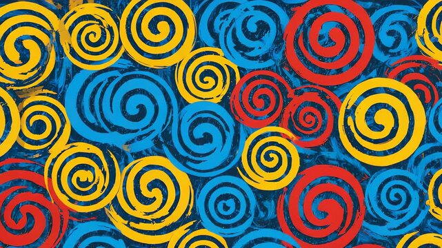 Abstract swirling paint texture background, vibrant blue and yellow color scheme, modern artistic design element for creative projects.