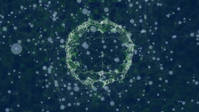 Animation starting nodes drifting inward creating glowing brain outline depicting growth in network