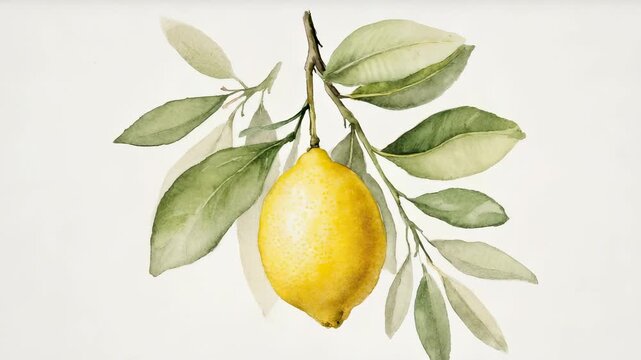 Watercolor Lemon Branch Illustration &ndash; Fresh Citrus Fruit, Botanical Art, Detailed Still Life, Spring Produce, Healthy Food, Organic Style