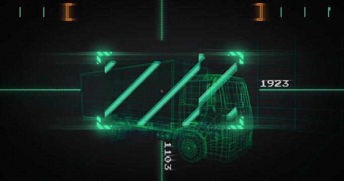 Crosshair locking onto truck starting beams scanning and readouts pulsing, fading for diagnostics