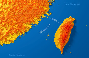 3D Relief Map of Taiwan and the Taiwan Strait © Fox_Dsign