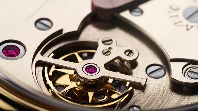 Watch mechanical movement with intricate gold and red details exposed featuring horology, timepiece, clockwork with precision and watchmaking