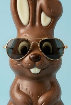 Portrait cr&eacute;atif et rigolo d'un lapin en chocolat pour une campagne de P&acirc;ques originale.