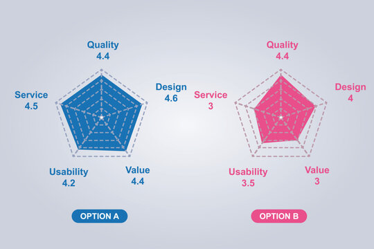 radar chart infographic template, 5-point spider web diagram for data visualization and product analysis (Vector)