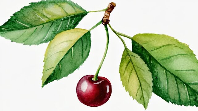 Single Red Cherry Isolated on White Background - Detailed Macro Photography of a Juicy Fruit for Food and Botanical Themes