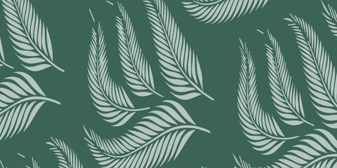 Seamless pattern with light green fern leaves on a dark green background. © AsyfaNur