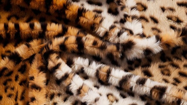 Rippled leopard fur pattern and exotic animal textile texture. Fashion design material and wildlife inspired background. Soft spotted feline skin print for luxury clothing and decor.