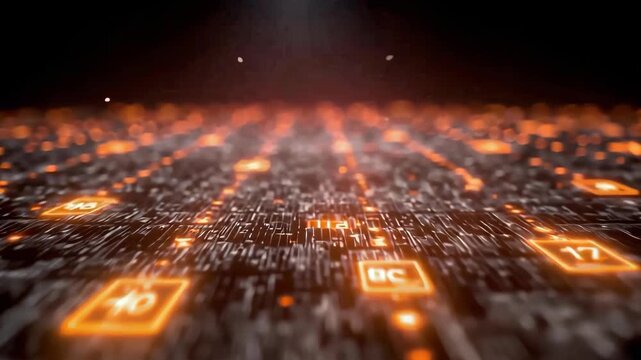 Abstract Digital Background with Glowing Data Points and Circuit Patterns in Dark Environment