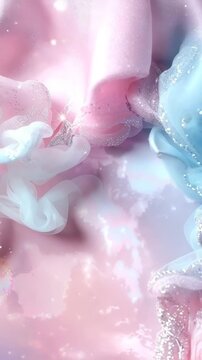Swirls of soft pastel colors mix together creating a glowing effect. Light sparkles dance within the soft shapes. This visual shows gentle movement and color flow