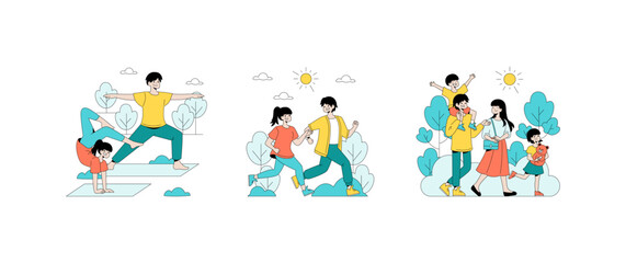 Fototapeta premium Family Activities and Yoga Practice Vector Illustration
