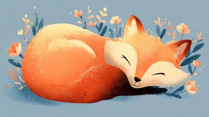 Fototapeta premium Sleeping fox in a flower field