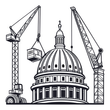 Construction cranes and St Paul's Cathedral building
