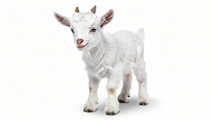 Obraz premium Young White Goat Looking at Camera Clean Background