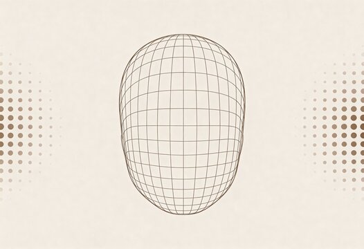 Digital 3D wireframe of a human head for analysis. Abstract technology concept for facial recognition, biometrics, and medical imaging. Illustration for dermatology or hair loss treatment