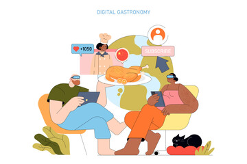 Fototapeta premium Vector Illustration of Virtual Dining Experience