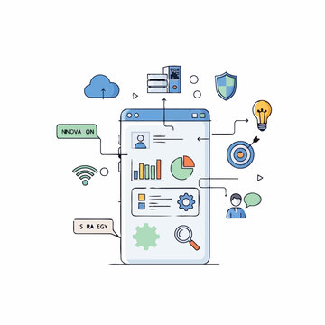 Mobile device with business analytics symbols.