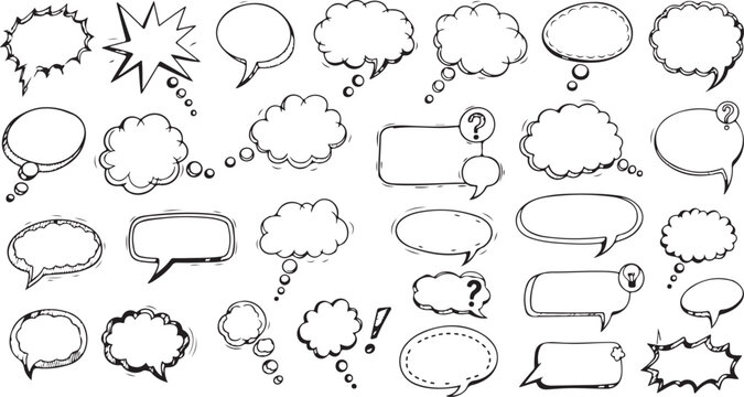 Speech bubble set blank comic balloon empty dialogue cloud cartoon shape vector illustration creative design isolated on red background 