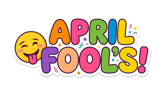 Colorful april fools' day graphic with smiling emoji