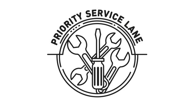 Priority service lane logo with tools and wrench icon illustration