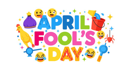 Fototapeta premium Vibrant april fools' day graphic with emoticons and party symbols
