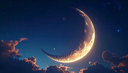 Fototapeta premium Majestic Crescent Moon Illuminating the Night Sky with Ethereal Glow.