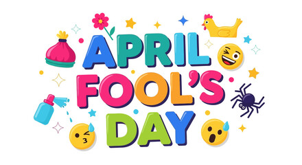 Fototapeta premium Vibrant april fools' day graphic with colorful text and emojis