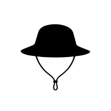 Wide brim sun hat flat style black white icon