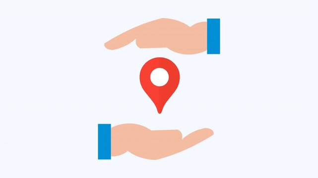Hands protect red location marker. Suitable for navigation, safety, security, maps, travel, directions, gps concepts.

