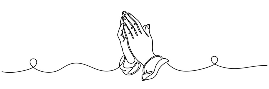 Hands clasped in prayer above decorative rope line, none editable strokes