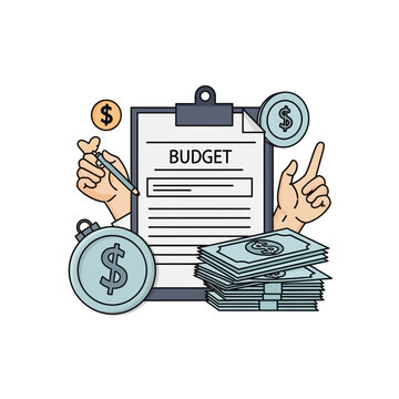 Vector illustration of a budget plan with money and clipboard