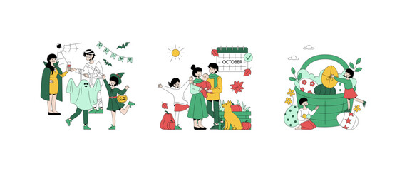 Fototapeta premium Holiday Celebrations and Seasonal Family Fun Vector