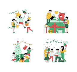 Fototapeta premium Joyful Celebrations with Gifts and Cake Vector Illustration
