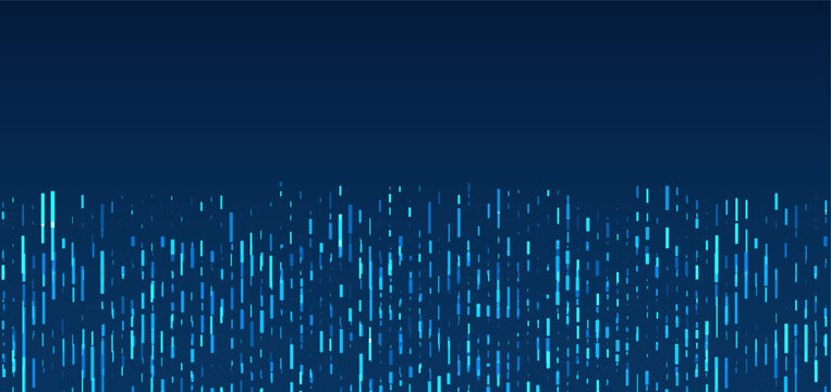 Abstract digital data bars with glowing blue light on dark background, technology concept for big data, network, and information flow with minimal layout and copy space.