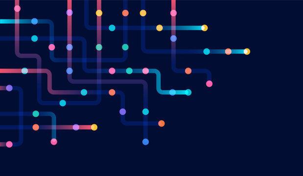 Circuit connect lines. Network technology and Connection concept. Decentralized network nodes connections