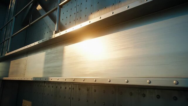 ?Dramatic sunset reflection on industrial metal structures