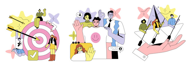 Teamwork and Motivation Vector Illustration Set