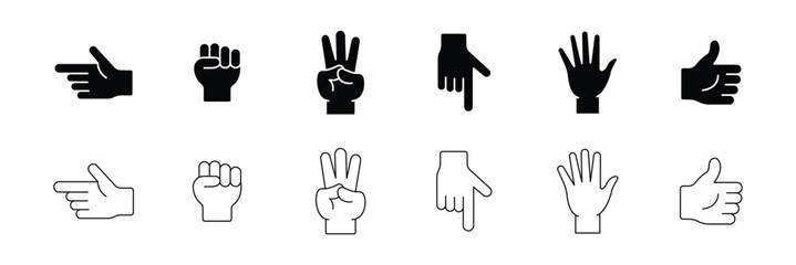 Obraz premium Hand Gesture Icon Set – Finger Signs, Touch, Click and Human Hand Symbol Vector Icon Collection
