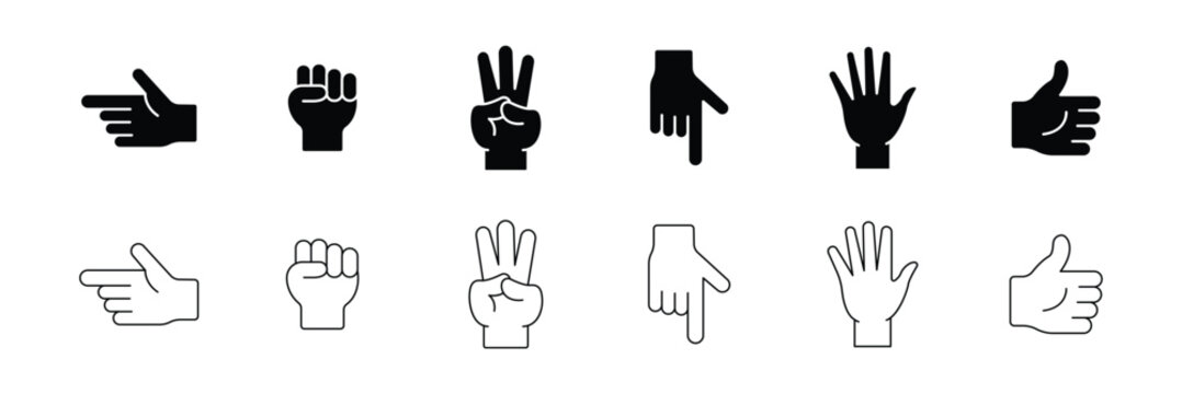 Hand Gesture Icon Set &ndash; Finger Signs, Touch, Click and Human Hand Symbol Vector Icon Collection