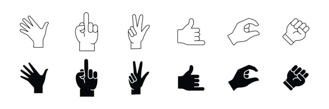 Hand Gesture Icon Set &ndash; Finger Sign, Hand Signal, Touch and Click Gesture Vector Icons Collection
