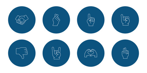 Fototapeta premium Hand Gesture Line Icon Set Touch, Swipe, Click, Tap and Finger Gestures Outline Vector Icons for Mobile UI, App Interface and Touchscreen Interaction . eps10