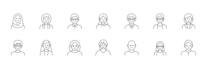 Obraz premium Avatar Profile Icon Set – Male and Female User Characters, People Line Vector Collection. Avatar people silhouette line art icon set collection.eps10