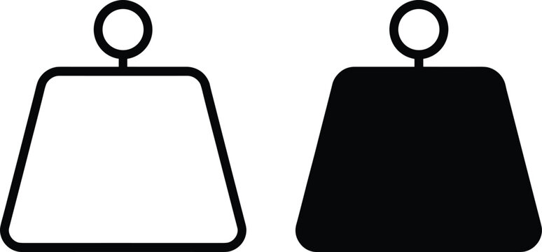 Weight icons in black and white design, showing outlined and solid trapezoid styles with circular handles, symbolizing gym, fitness, strength, and measurement.