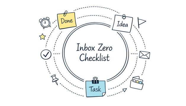 Inbox Zero Checklist vector illustration for productivity and organization