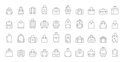Fototapeta premium Modern Backpack Suitcase and Handbag Line Icons Travel Vector Pack