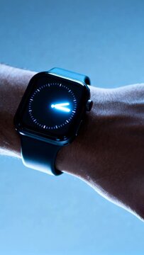 Vertical video: Clip start showing wrist rotating to reveal square watch face and crown at studio